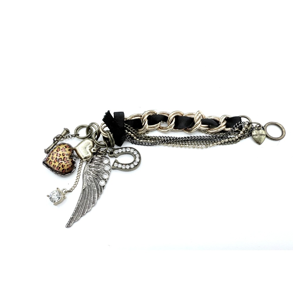 Betsey Johnson Wing Heart Leopard Multi-layer Chain Crystal Bracelet